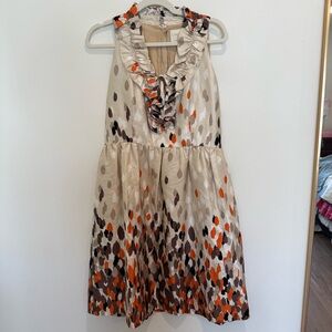 Kate Spade Ruffled Sleeveless Dress with Orange and Brown Accents